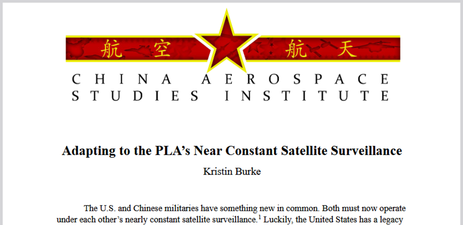 Front of report from China Aerospace Studies Institute.    Title: Adapting to the PLA's Near Constant Satellite Surveillance