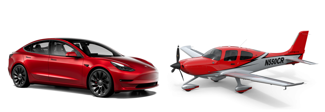 Tesla car and Cirrus plane
