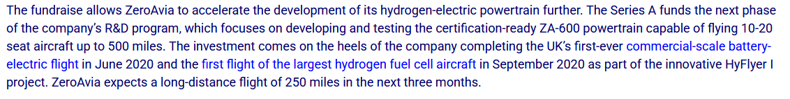 Extract from ZeroAvia press release, 16 December 2020. 