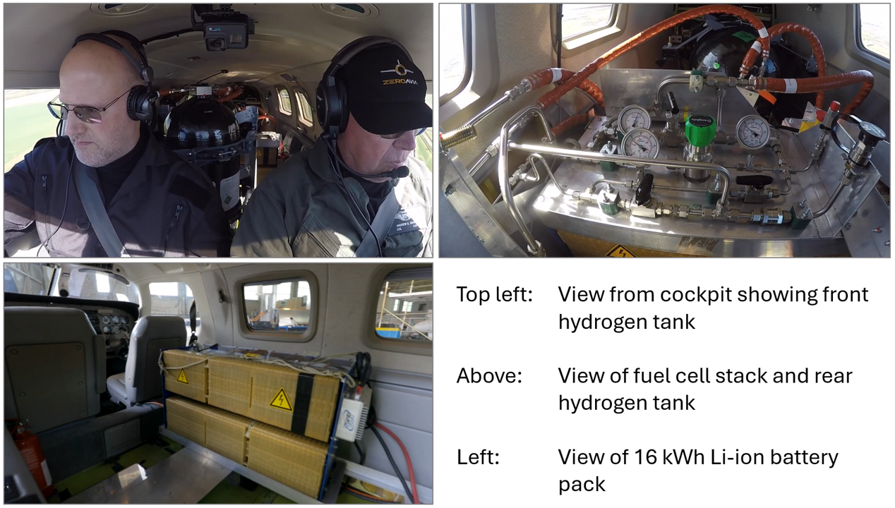Interior views of ZeroAvia's modified Piper Malibu. 
